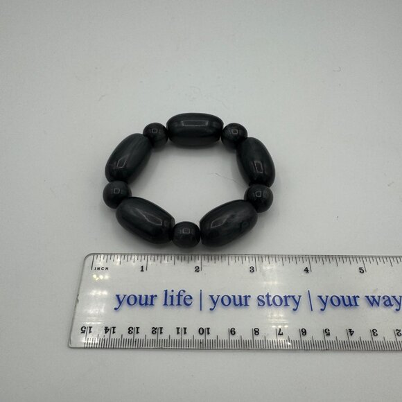 Chunky Black Beaded Stretch Bracelet With Large Oval & Round Beads - Picture 3 of 3